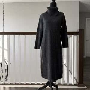 Talbots Gray Speckled Knit Cowl Neck Button Shoulder Sweater Dress M Minimalist